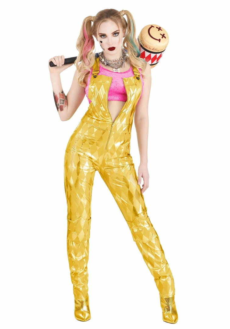 DC Comics Costumes Cosplay, Halloween Costumes Women's Harley Quinn Gold Overalls Costume 1 DC Comics Costumes Cosplay, Halloween Costumes Women's Harley Quinn Gold Overalls Costume